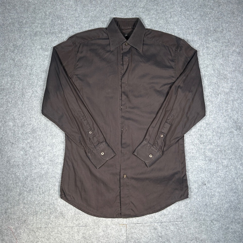 Z Zegna button down Shirt Men 15.5/39 Medium Brown City Herringbone Luxury